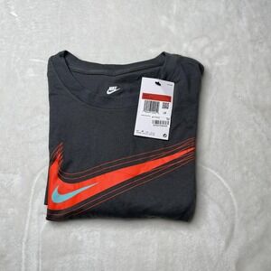 Nike Shirt Men's Sz L Charcoal Gray Athletic Short Sleeve. Neon Orange.  Swoosh